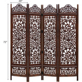 Kamal Antique Brown Room Divider with 4 Folding Panels