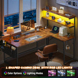 EnHomee Reversible L Shaped Desk Computer Desk with LED Light & Power