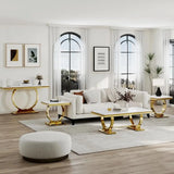 Elegant Gold and White Marble Coffee Table for Living Room and Foyer