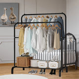 Double Rods Multi-functional Freestanding Bedroom Clothes Rack w/ Wheel