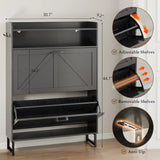Freestanding Wooden Shoe Rack with Hidden Slim Storage for Entryway