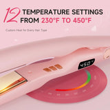 Pink Flat Iron Hair Straightener 1 Inch - Fast Heating with Negative Ions, 12 Temp Settings, Auto