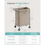 Laundry Basket with Wheels, 2-Section Rolling Laundry Hamper, 37 Gallons 140 L,Removable Liner,