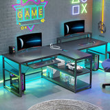 94.5" Home Office Desks, Computer Gaming Desk with Storage, LED Lights