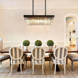 Modern 31-Inch Dining Room Crystal Pendant Light, Black Rectangular Adjustable Chain