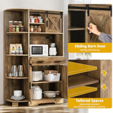 67.3 Farmhouse Kitchen Pantry Storage Cabinet with Power Outlet Freestanding Hutch