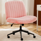 JHK Armless Cross Office Chairs with Wheels PU Leather Swivel Living Room Desk Chair Height Adjustable