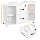 White Mobile Letter Size File Cabinet with 2 Drawers and 4 Open Shelves for Home Office Storage