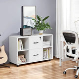 White Mobile Letter Size File Cabinet with 2 Drawers and 4 Open Shelves for Home Office Storage