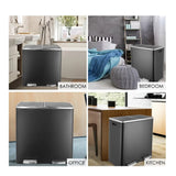Brushed Stainless Steel 60L/16Gallon Rectangular Hands-Free Dual Compartment Recycling Kitchen Step Trash Can w/ Soft-Close Lid