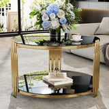 Gold Glass Coffee Table Black Round Modern Living Room Table