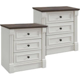 Set of 2 Armhouse Nightstands, 3 Drawer End Table with Charging Station