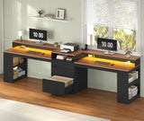 96.6" Long Computer Desk, 2 Person Desk with LED Lights & Power Outlet