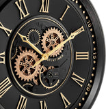 24 Inch Wall Clock with Moving Gears, Black Gold Roman Numeral Wall Clocks