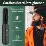 Beard Straightener for Men, Portable Cordless Heated Hair and Beard Straightening Brush with Anti-Scald