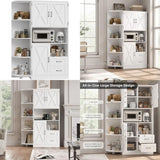 Standalone Farmhouse-Style Kitchen Pantry Cabinet with Hutch, Doored & Shelves