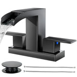 Bathroom Faucets for Sink 3 Hole Brushed Bathroom Sink Faucet Square with Pop-Up Drain 2 Handle and 2 Supply Hoses Lead-Free St