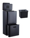 16 Gal Dual Trash Can for Kitchen with Compost Bin, 2 Compartment (33L + 28L) Stainless Steel Recycling Bin Combo, Garbage Can with Removable