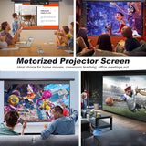 Motorized Projector Screen 120' 4:3 HD Electric Rising with Remote for Home
