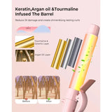 1 1/4 Inch Rotating Curling Iron for Long Hair Pink Dual Voltage Waver Tool Effortless Waves Self