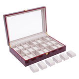 24 Slot Walnut Wooden Watch Display Case Glass Top Jewelry Box Collector