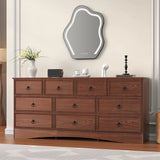 Modern Long 10 Drawer Dresser with Textured Borders, Chest of Drawers