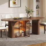 Walnut 70 Inch Oval Dining Table for 6-8 People, Modern Large Dining Room Table with 2-Tier Storage Space