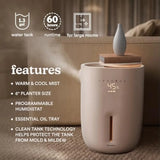 Natura Ultrasonic Warm and Cool Mist Humidifier, 1.3-Gal for Large Rooms, 60-Hr Runtime, Plant Holder, Programmable Humidity, A