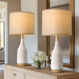 27" Ceramic Set of 2 Bedside Nightstand Lamp Large Farmhouse Rustic Boho