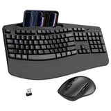 Keyboard and Mouse Combo, 2.4G Full Size Wave Keys Ergonomic Keyboard