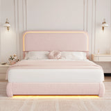 Full Size LED Bed Frame with Storage Drawers, Rounded Headboard