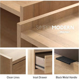 Oak Nightstand with 2 Drawers and Open Shelf, 23.75W x 26.75H x 16D