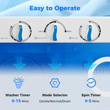 White & Blue Twin Tub Compact Washer Spinner Combo with Pump Drain for Apartment, RV, Dorm