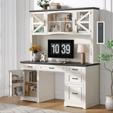 72 H Farmhouse Executive Desk with Hutch, Office Desk, Computer Desks with Charging Station