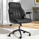 Black Leather Office Desk Chair with Wheels and Arms, Height Adjustable,