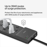 12-Outlet Surge Protector Power Strip with 8ft Flat Plug for Home Office