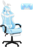 Pink Gaming Chair with Footrest, Bunny Ears, Ergonomic Design for Girls, Women