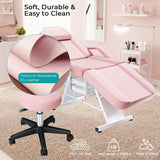 Pink Tattoo Chair for Client with Rolling Stool, Adjustable Tattoo Chair Esthetician Bed, Facial Chair Bed Tattoo Table with 2 Storage Trays, Multi