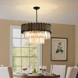 Modern Crystal Chandelier 12-Light Black for Dining Room Living Room Round  Ceiling