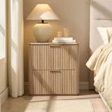 Fluted Nightstand Set of 2, Bedside Table with 2 Drawers, Engineered Wood