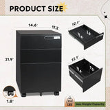 Combination Lock Metal 3-Drawer File Cabinet, Assembled, Mobile, Black for Home Office