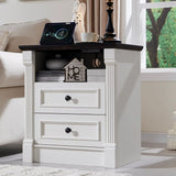26" Tall 2 Drawer Dresser Nightstand W/ Charging Station For Bedroom