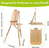 Large Wooden French Easel with Sketchbox, Adjustable Tripod Stand with Drawer