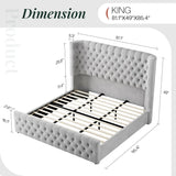 King Size Platform Bed Frame, 6.3” Thick Upholstered Curved Headboard