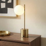 Ethereal Modern Small Brass Metal Table Lamp with White Glass Globe Shade