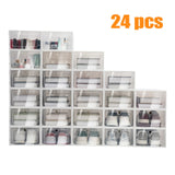 24pcs/set Transparent Plastic Shoe Case, Organizer Drawer Shoe Rack White