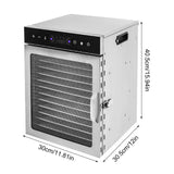 Commercial 650W 12-Tray Food Dehydrator w/ Touchscreen & LED - Stainless Steel