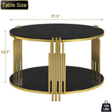 Gold Glass Coffee Table Black Round Modern Living Room Table