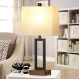 23.5" Modern Bedside Lamp Wood Nightstand Lamp with Linen for Bedroom