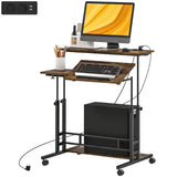 HOMCOM Adjustable Standing Desk with Power Outlets, Stand Up Desk with Tiltable Tabletop